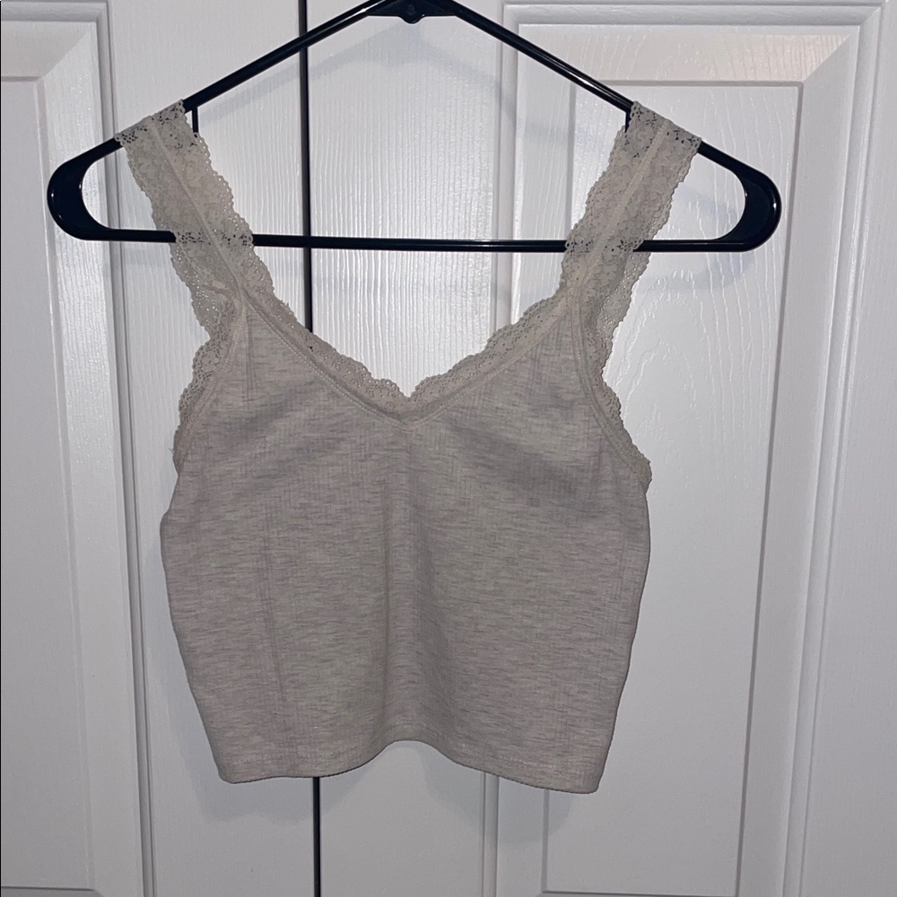 Lace Trim Gray Tank Top American Eagle